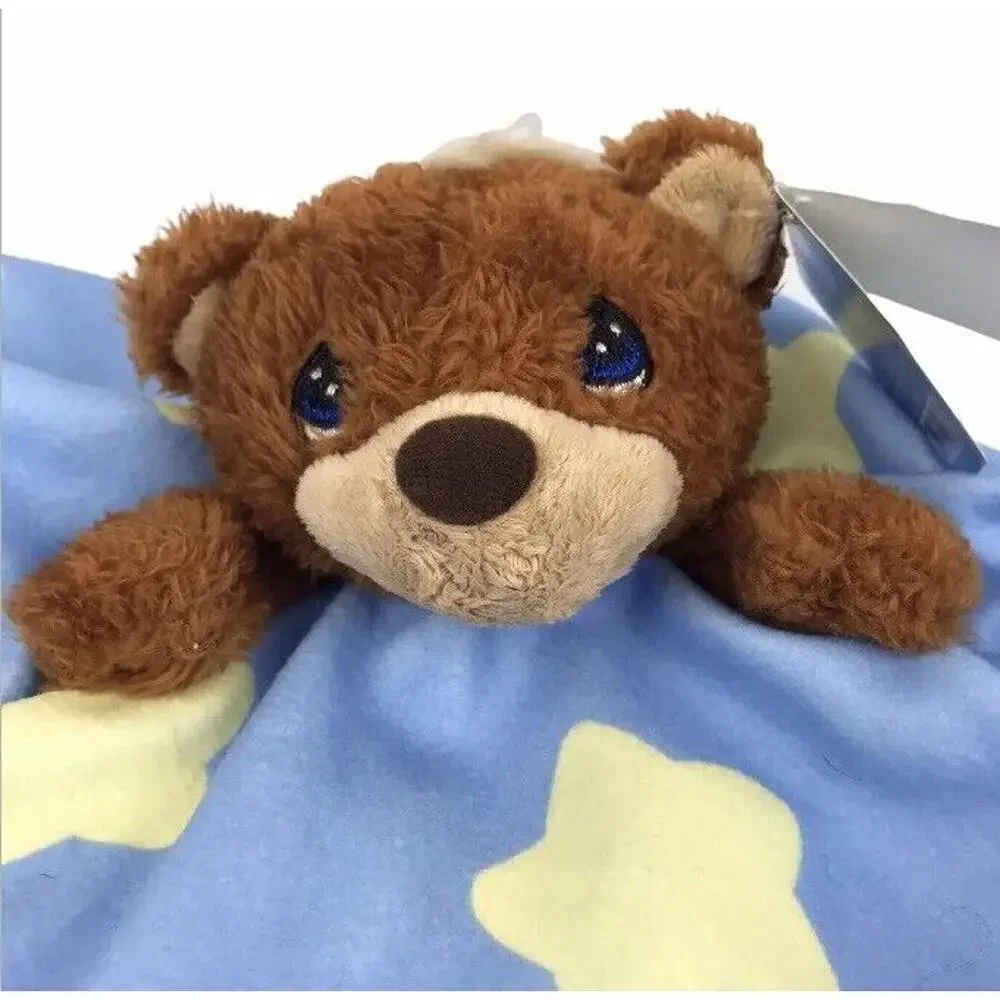 Precious Moments Baby Blanket Bear Plush Lovey Blue Yellow Stars Satin 2014 NWT